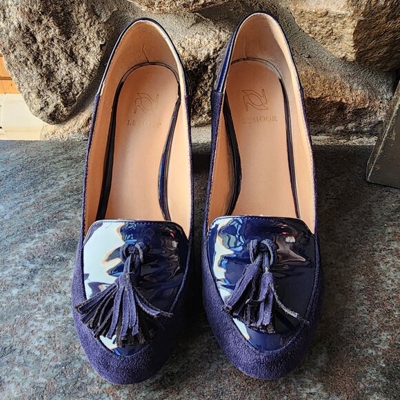 LEHOOR Chunky Block High Heel Fringed Round Toe Slip On Dress Loafers Size 8.5 - Picture 3 of 16